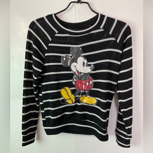 Disney Sweaters - Disney Jerry Leigh black & white striped sequined Mickey Mouse sweater. Size S